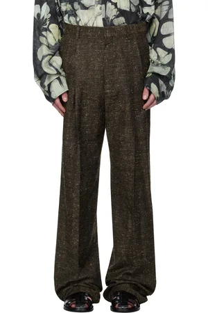 DRIES VAN NOTEN Brown Pleated Trousers