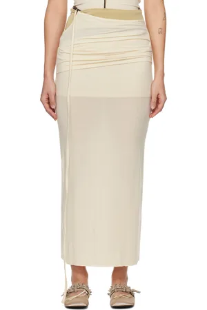 OPEN YY Off-White Contrast Trim Maxi Skirt