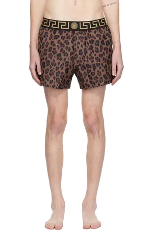 VERSACE Brown Leopard All Over Print Swim Shorts