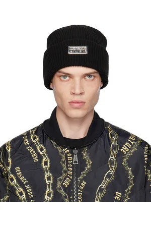 VERSACE Black Knit Logo Beanie