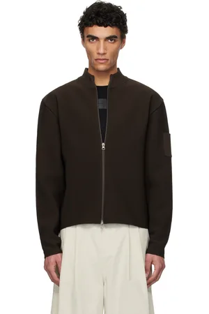 AMOMENTO Brown Mock Neck Zip-Up Cardigan