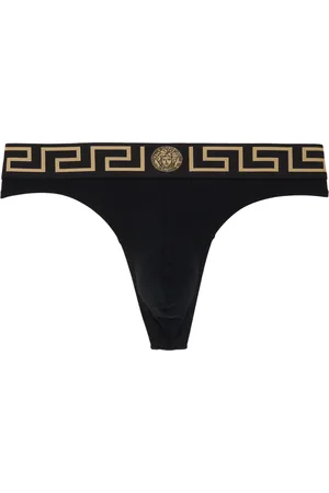VERSACE Black Greca Border Thong