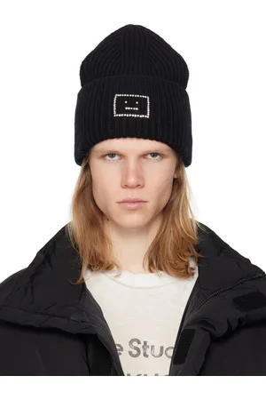 Acne Studios Black Embellished Face Logo Beanie