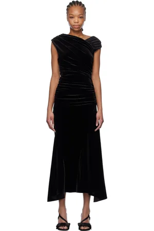 Ganni Black Velvet Ruched Maxi Dress