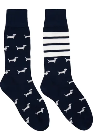 Thom Browne Navy Cotton 4-Bar Hector Mid Calf Socks