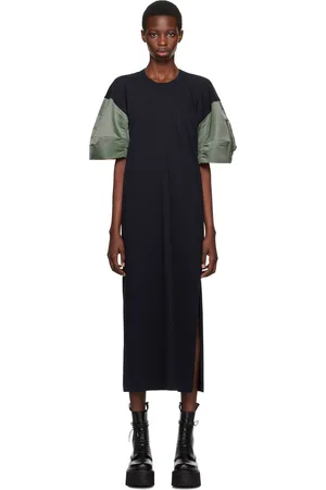 SACAI Navy & Khaki T-Shirt Midi Dress