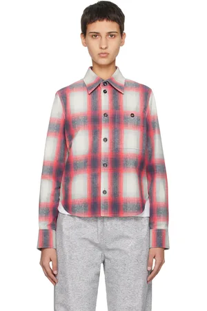 Bottega Veneta Red & Gray Check Leather Shirt