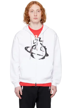 Vivienne Westwood White Stencil Orb Rugged Zip Hoodie