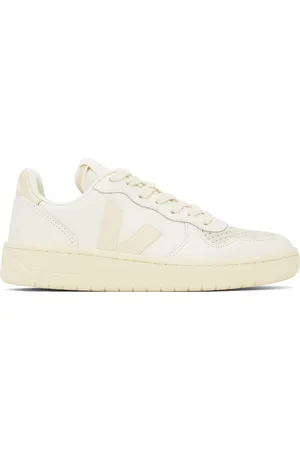 Veja Off-White & Beige V-10 Leather Sneakers