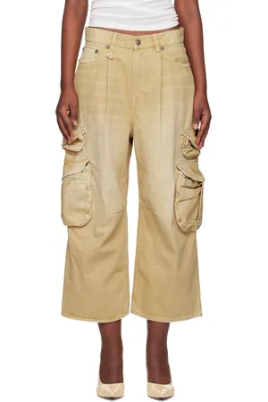R13 Tan Cropped Multi Pocket Cargo Jeans