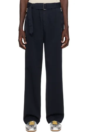 DRIES VAN NOTEN Navy Straight Belted Trousers