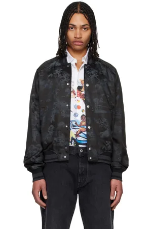 OFF-WHITE Black Fresco Souvenir Varsity Bomber Jacket