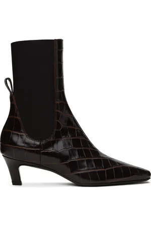 Totême Brown Croco-Embossed Mid-Heel Boots