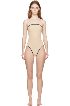 Totême Beige Stripe Edge Swimsuit