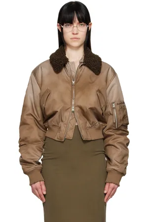 Acne Studios Beige Furry Collar Bomber Jacket
