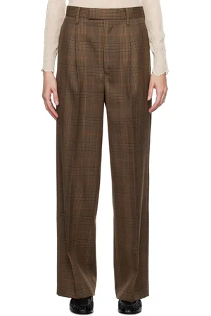 Auralee Brown Bluefaced Wool Check Trousers