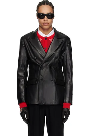 Ernest W. Baker Black Double Breasted Leather Blazer