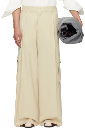 DRIES VAN NOTEN Beige Wide Pleated Trousers