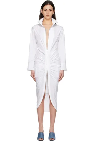 Alaïa White Gathered Midi Dress