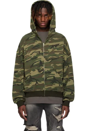 We11 Done Khaki Sparkle Logo Zip-Up Hoodie