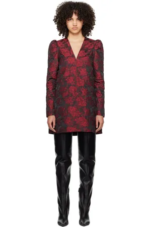 Ganni Black & Red Botanical Jacquard Minidress