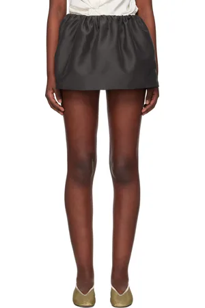 AMOMENTO Gray Shirring Organza Belt Miniskirt