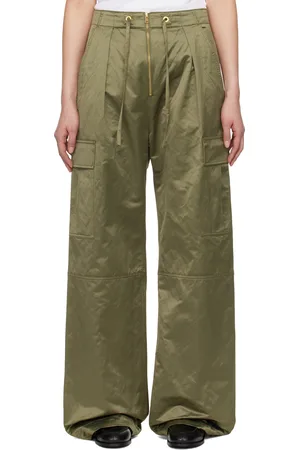 Ami Khaki Cotton Satin Zipped Cargo Trousers