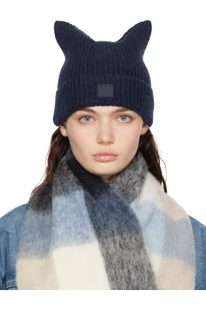 Acne Studios Navy Face Logo Square Beanie