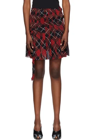 Jean Paul Gaultier Red & Black Distorted Tartan Midi Skirt
