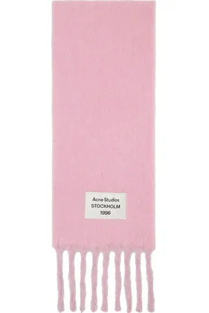 Acne Studios Pink & Purple Logo Label Fringed Scarf