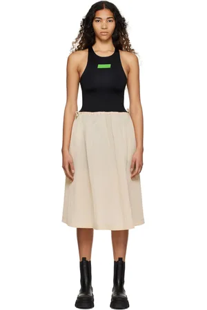 Ganni Black & Beige Drawstring Dress