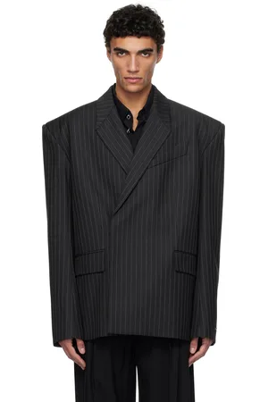 MUGLER Black Pinstripe Oversized Tailoring Blazer