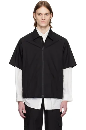 GR10K Black Poplin Zipped Short Sleeve Shirt