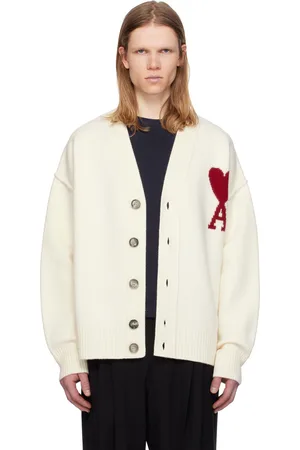 Ami Off-White Wool Ami de Coeur Cardigan