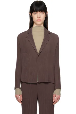 Issey Miyake Brown February Hatching Pleats Blazer