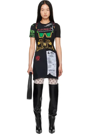 Marine Serre Black Upcycled Graphic T-Shirts Minidress