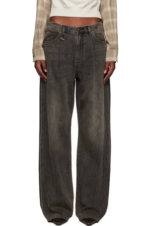R13 Black Damon Pleated Wide Leg Jeans