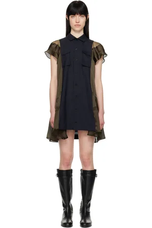 SACAI Navy & Khaki Suiting & Satin Minidress
