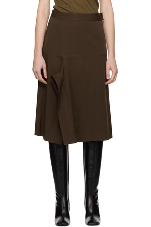 LEMAIRE Brown Asymmetrical Wrapover Midi Skirt