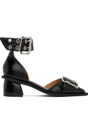 Ganni Black Feminine Buckle Open Cut Heels