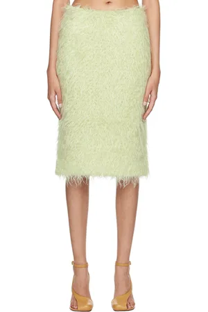 DRIES VAN NOTEN Green Mohair Faux-Fur Midi Skirt