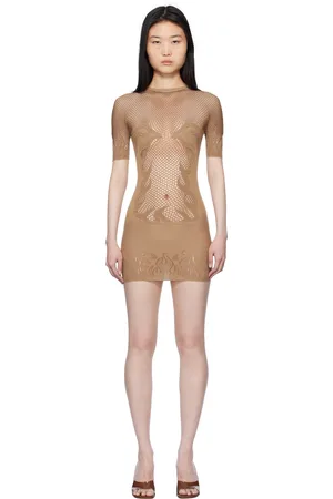Poster Girl Beige Pin Up Fishnet Bodycon Minidress