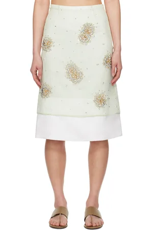 WALES BONNER Green Triumph Embroidered Midi Skirt