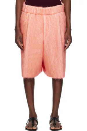 DRIES VAN NOTEN Pink Pleated Shag-Knit Shorts