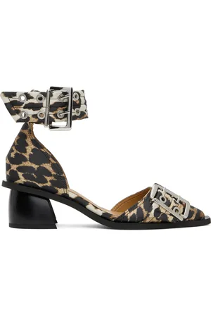 Ganni Tan & Black Feminine Buckle Open Cut Heels