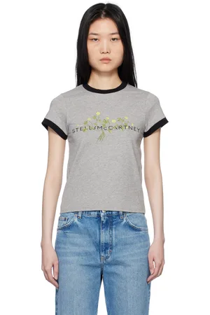 Stella McCartney Gray Logo Floral Embroidered T-shirt