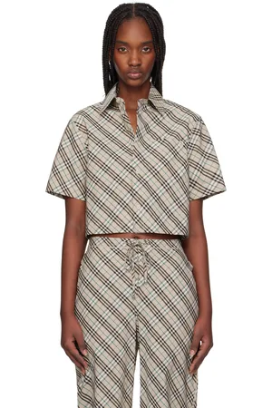 Burberry Taupe Cropped Check Cotton Shirt