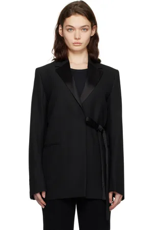 Totême Black Satin-Lapel Wrap Blazer