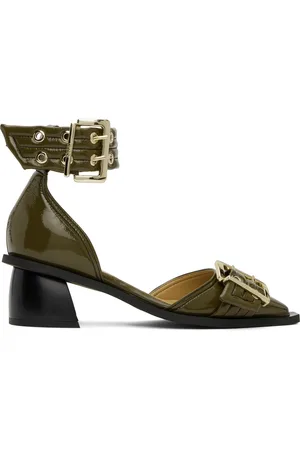 Ganni Khaki Feminine Buckle Open Cut Heels
