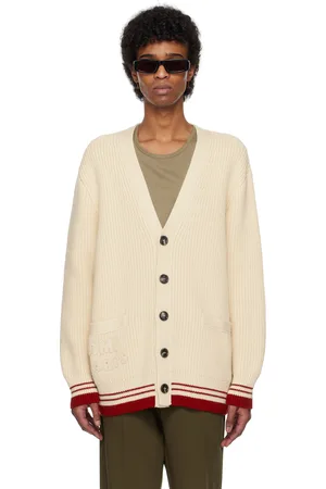 Ami Beige Wool Ribbed Cardigan
